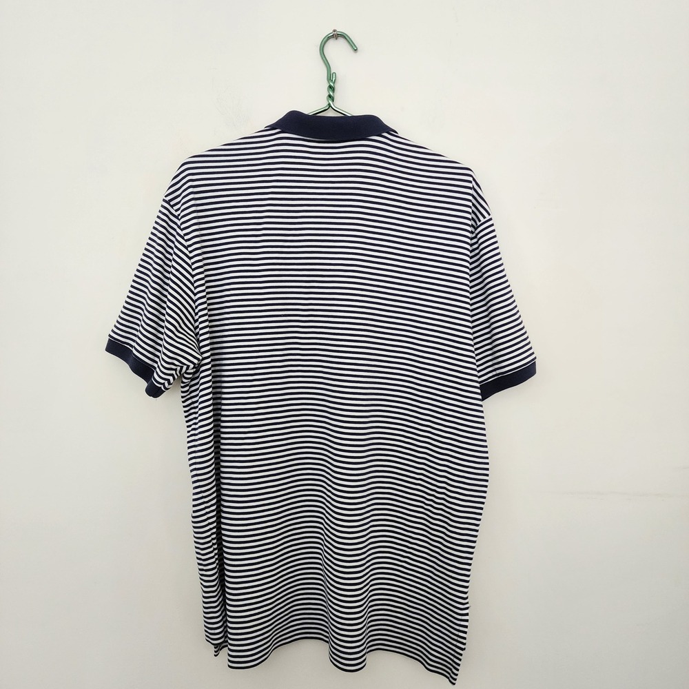 Polo Ralph Lauren Mens XL Navy Blue White Striped Short Sleeve Polo Shirt Cotton - Picture 5 of 6